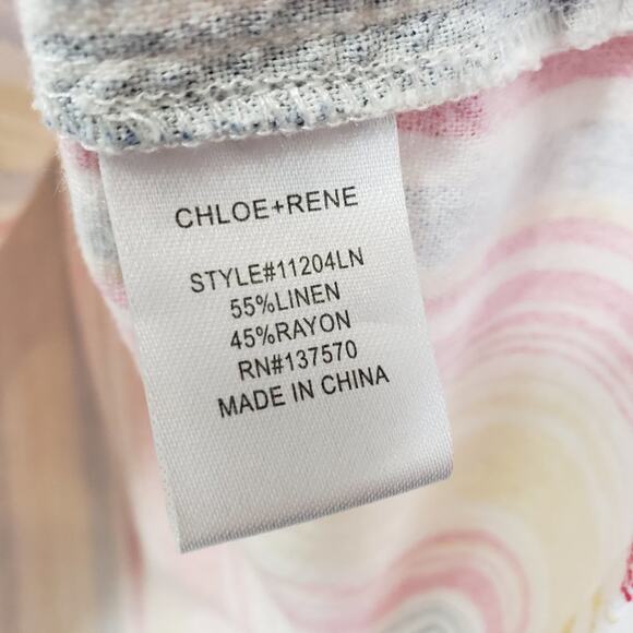 Chloe + Rene striped linen blend ruffle short sleeve tie front shirt womans sz M - Picture 2 of 6